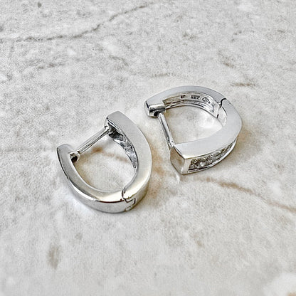 14 Karat White Gold Invisible Setting 0.60 Carat Princess Cut Diamond Huggie Hoop Earrings - WeilJewelry