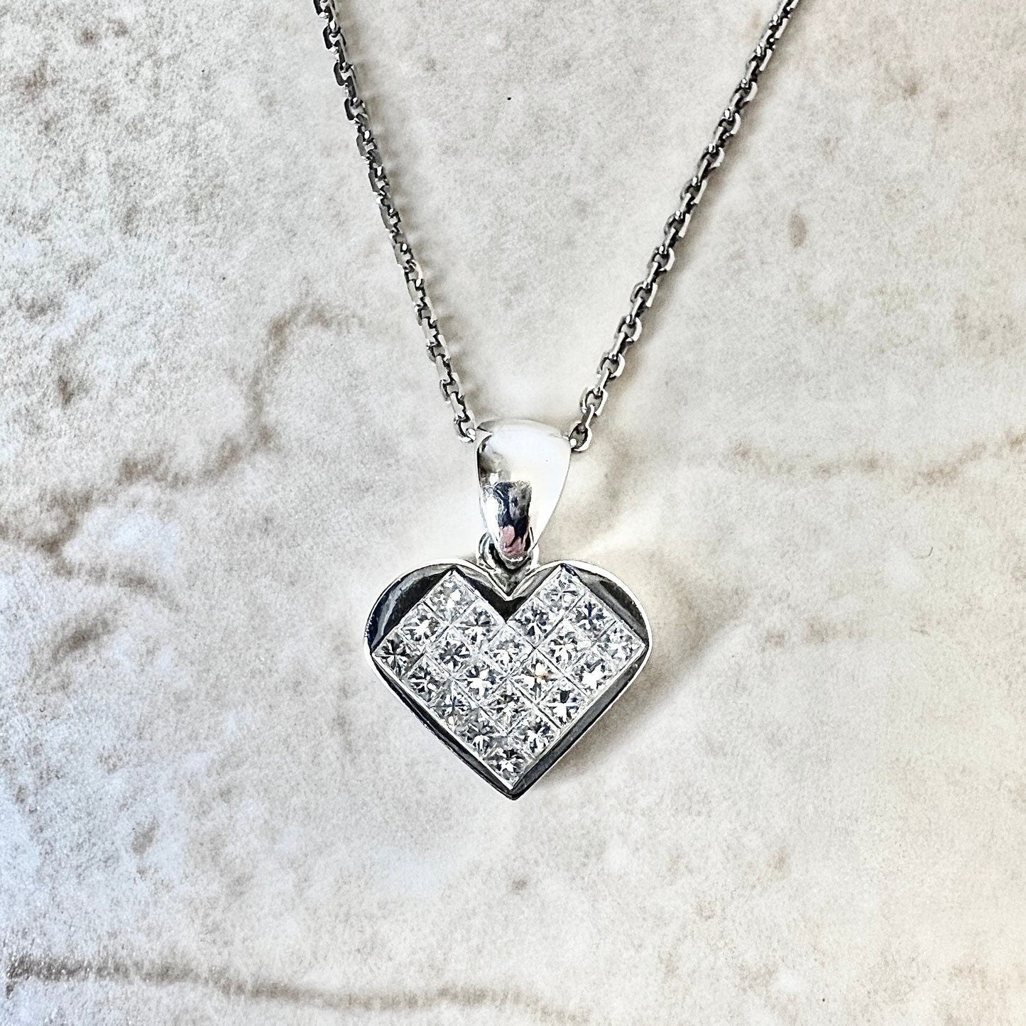 14K Princess Cut Diamond Heart Pendant Necklace - White Gold Diamond Cluster Pendant - Gold Pave Heart Necklace-Valentine’s Day Gift For Her