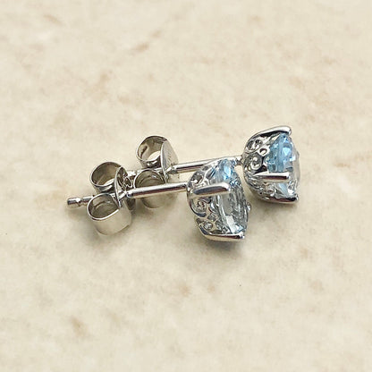 14 Karat Oval Aquamarine Stud Earrings - White Gold Aquamarine Earrings - March Birthstone - Genuine Gemstone - Birthday Gift For Her