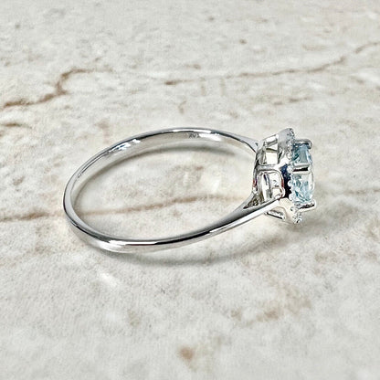 14K Round Aquamarine Halo Ring - White Gold Aquamarine Ring - Gemstone Halo Ring - Aquamarine Promise Ring- March  Birthstone -Birthday Gift