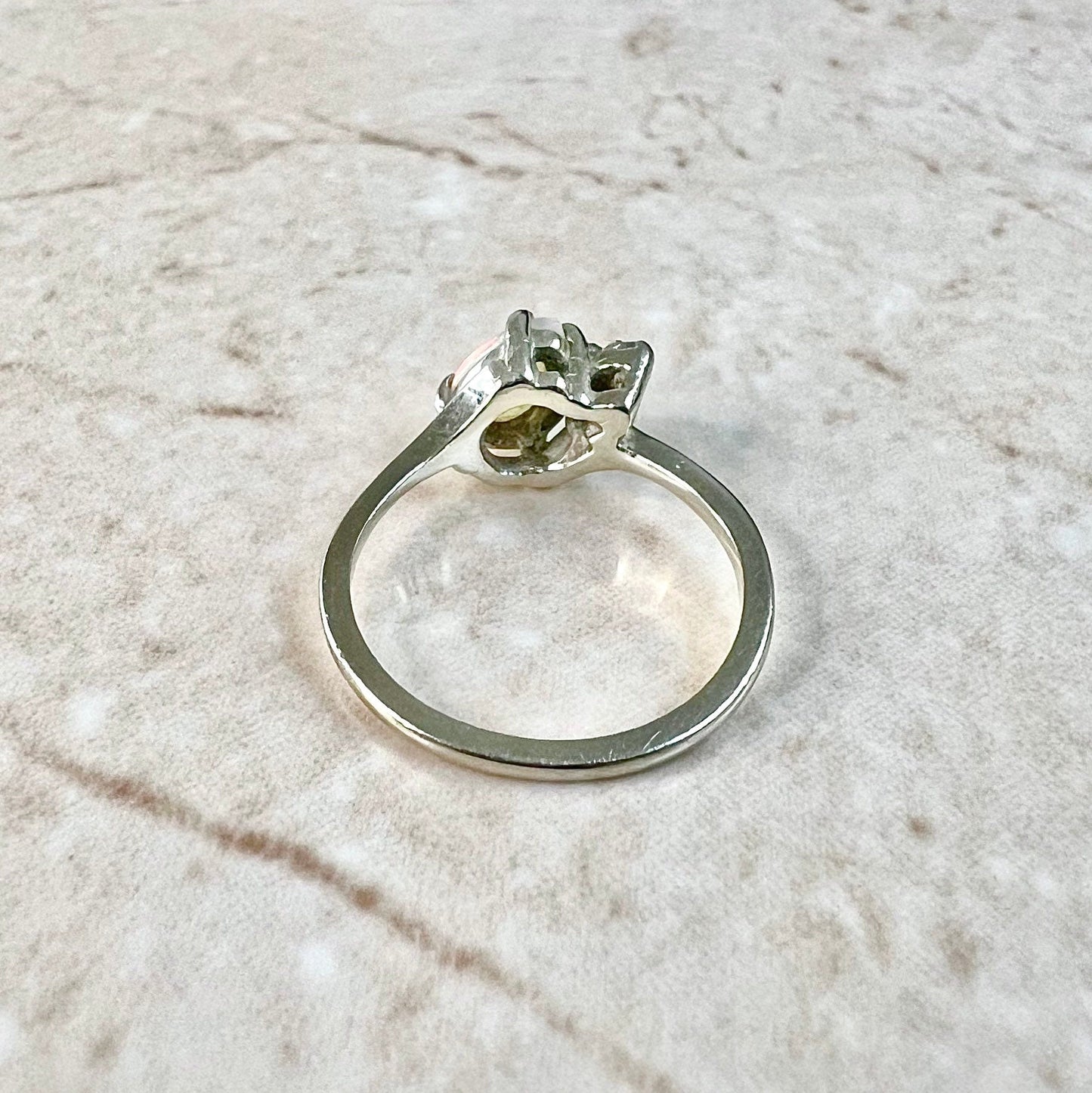 14K Diamond & Natural Opal Ring - 14K White Gold Cocktail Ring - 14K Opal Solitaire Ring - October Birthstone Ring - Birthday Gift