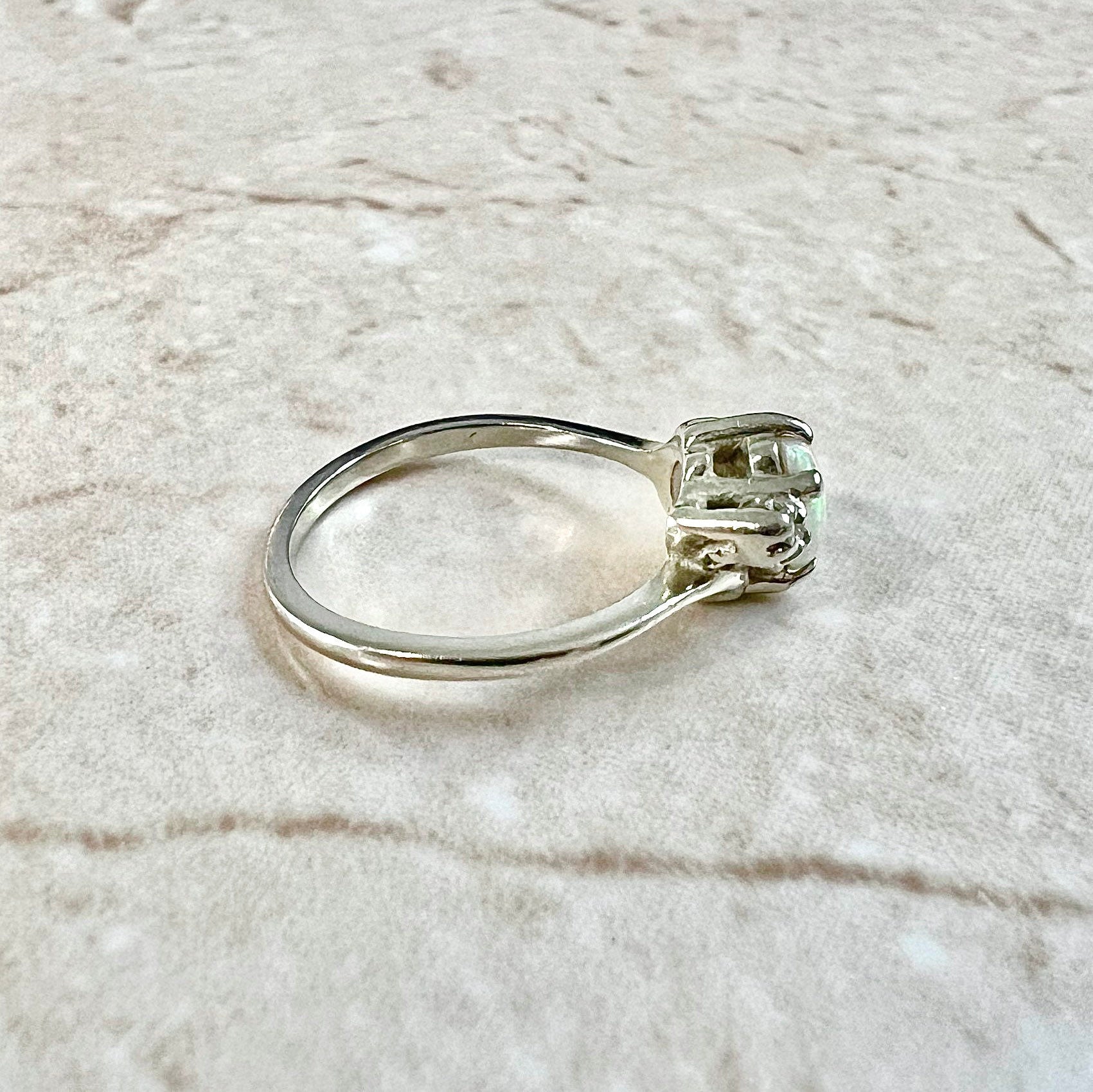 14K Diamond & Natural Opal Ring - 14K White Gold Cocktail Ring - 14K Opal Solitaire Ring - October Birthstone Ring - Birthday Gift