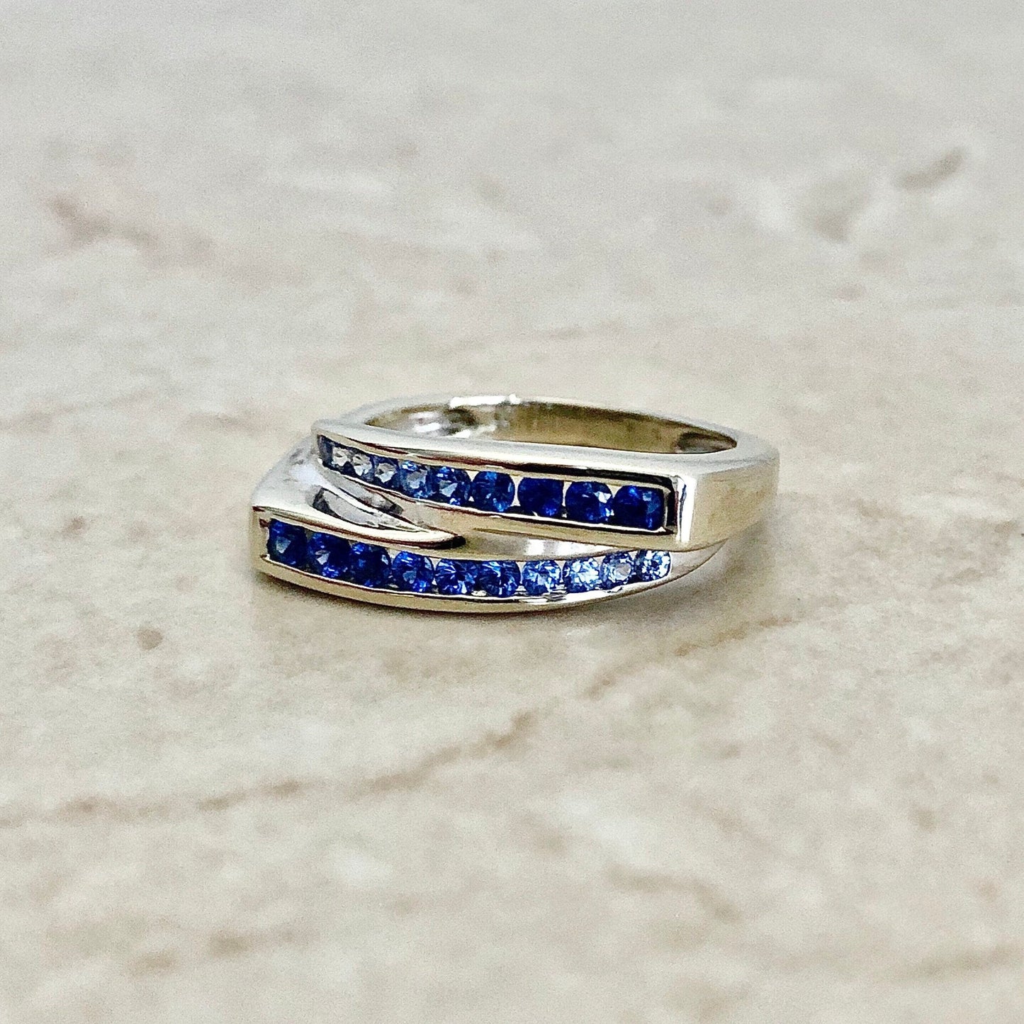 14 Karat White Gold Natural Sapphire Band Ring - WeilJewelry