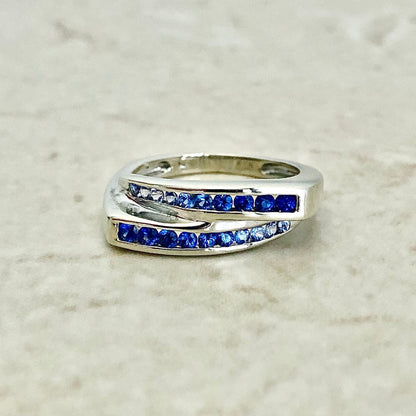 14 Karat White Gold Natural Sapphire Band Ring - WeilJewelry