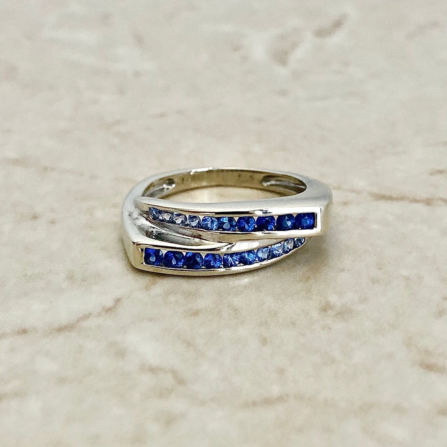 14 Karat White Gold Natural Sapphire Band Ring - WeilJewelry