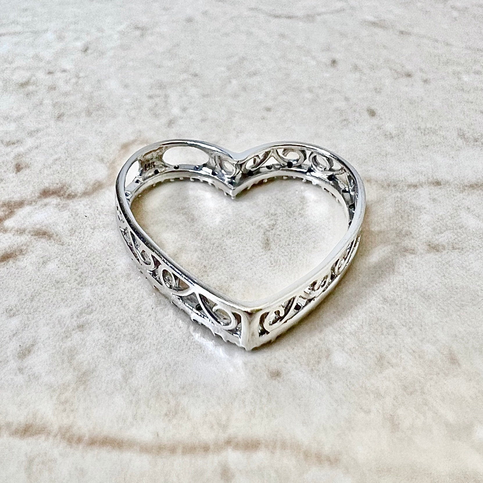 14K Diamond Heart Pendant Necklace - White Gold Diamond Pendant - 14K Solid Gold Heart Necklace - Best Gifts For Her - Mother’s Day Gifts