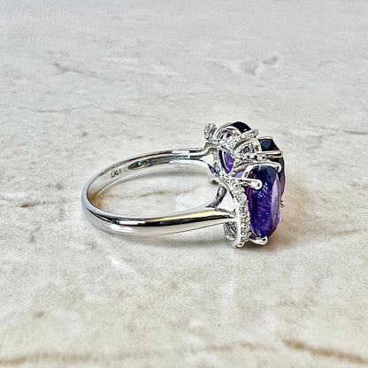 14 Karat White Gold Oval Amethyst & Diamond Three - Stone Ring - WeilJewelry