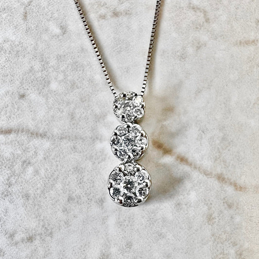 14K Pave Diamond Pendant Necklace - White Gold Pendant - Cluster Diamond Pendant - Birthday Gift For Her - Christmas Gift - Holiday Gift