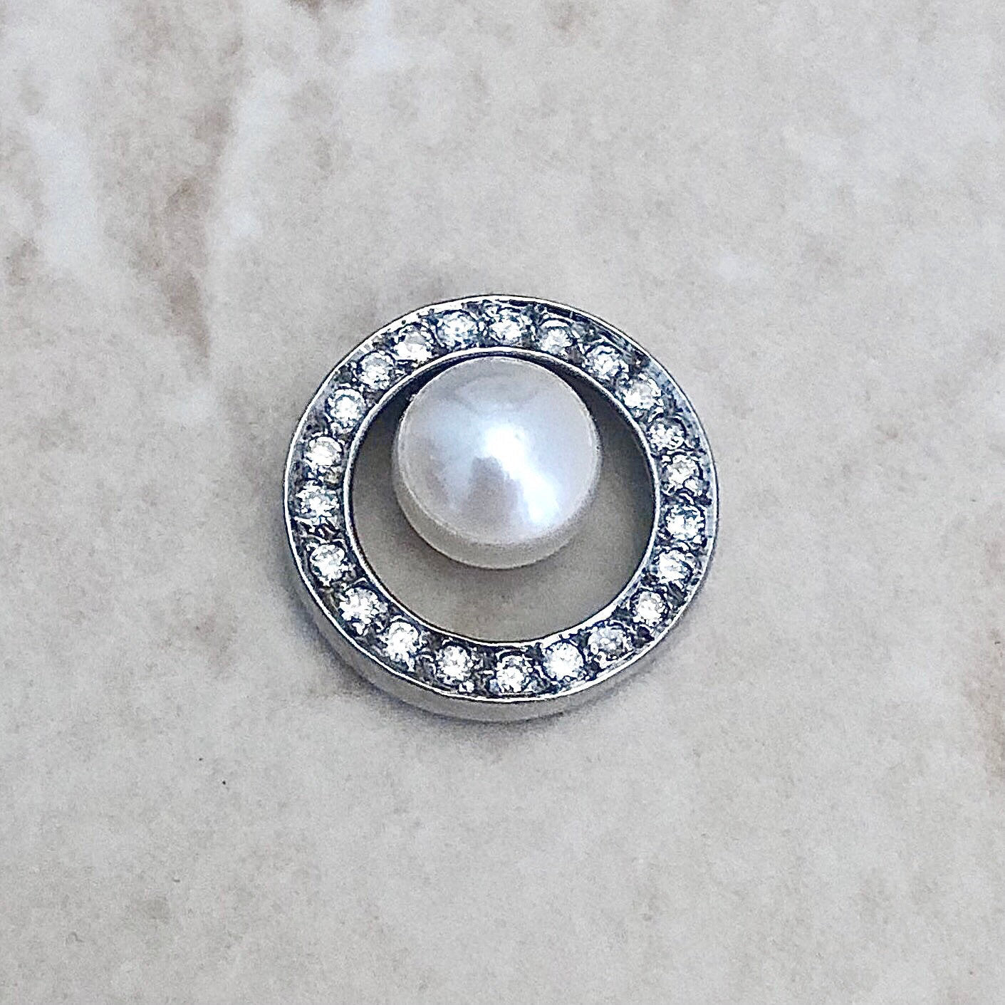 14K Pearl & Diamond Halo Pendant Necklace - White Gold Genuine Pearl Pendant - Diamond Pearl Necklace - April June Birthstone Gift