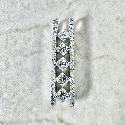 14K White Gold Princess Cut Diamond Pendant Necklace - Vertical Bar Pendant -  Diamond Bar Necklace - 5 Stone Pendant - Diamond Necklace