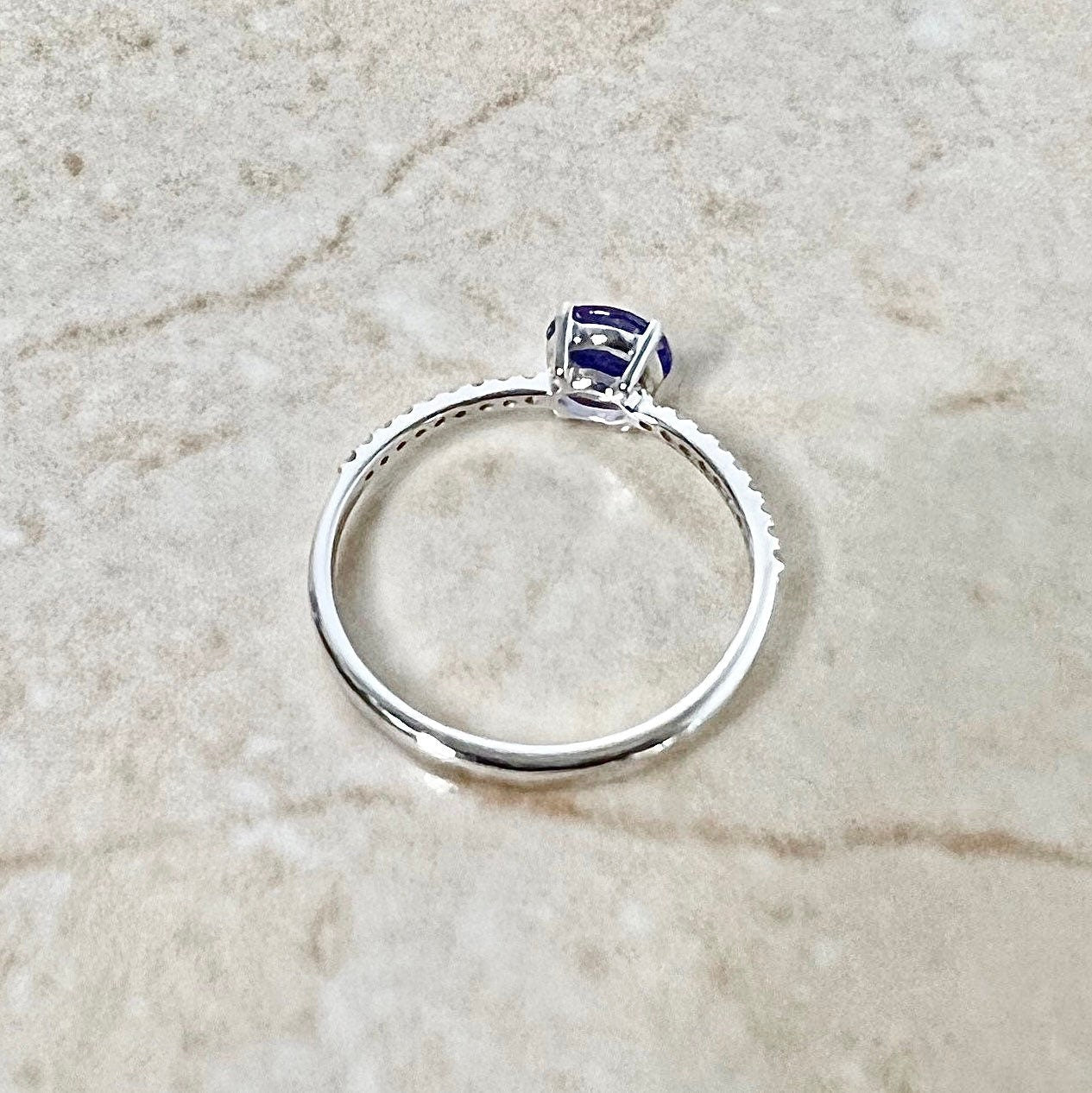 14K Tanzanite & Diamond Solitaire Ring - White Gold Tanzanite Cocktail Ring - April December Birthstone - Birthday Gift - Best Gift For Her