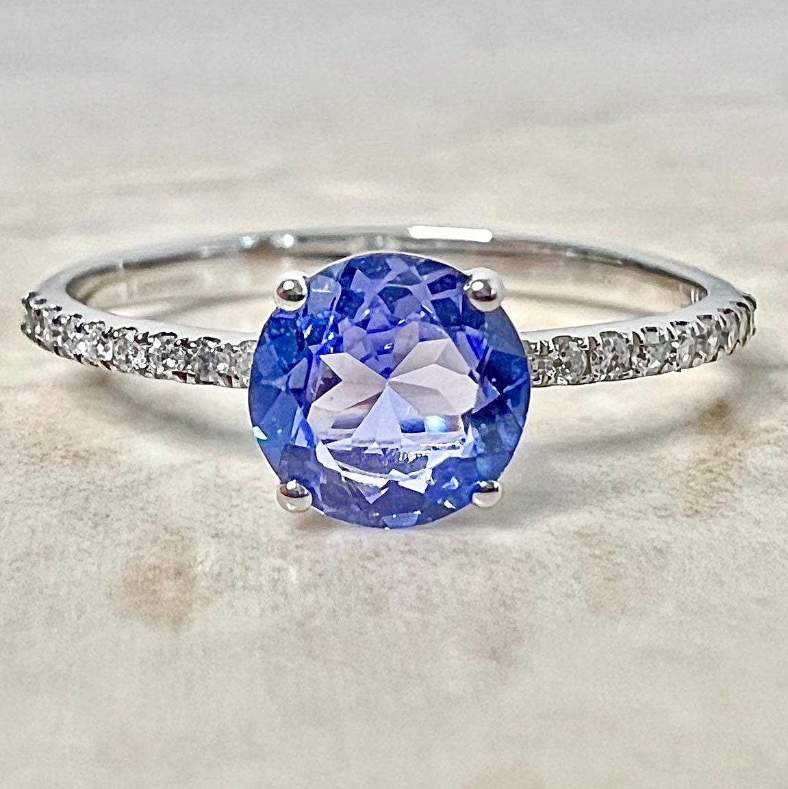 14K Tanzanite & Diamond Solitaire Ring - White Gold Tanzanite Cocktail Ring - April December Birthstone - Birthday Gift - Best Gift For Her