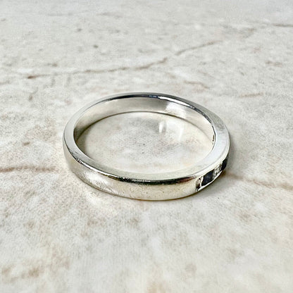 14K Diamond & Sapphire Band Ring - 14 Karat White Gold Blue Sapphire Ring - September Birthstone - Anniversary Ring - Best Gifts For Her