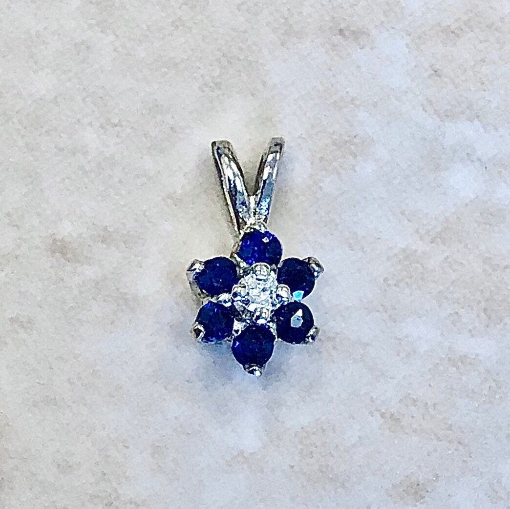 14 Karat White Gold Sapphire & Diamond Halo Pendant - WeilJewelry