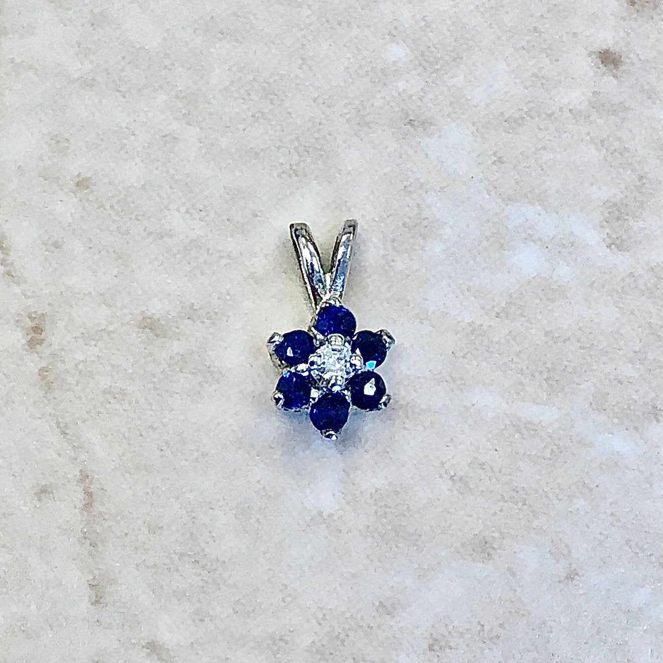 14 Karat White Gold Sapphire & Diamond Halo Pendant - WeilJewelry