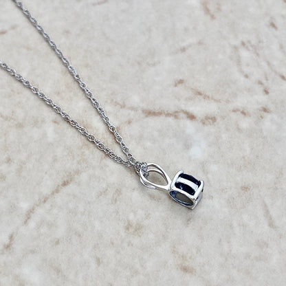 14K Round Sapphire Pendant Necklace - 14K White Gold Sapphire Solitaire Necklace - September Birthstone - Birthday Gift - Best Gift For Her
