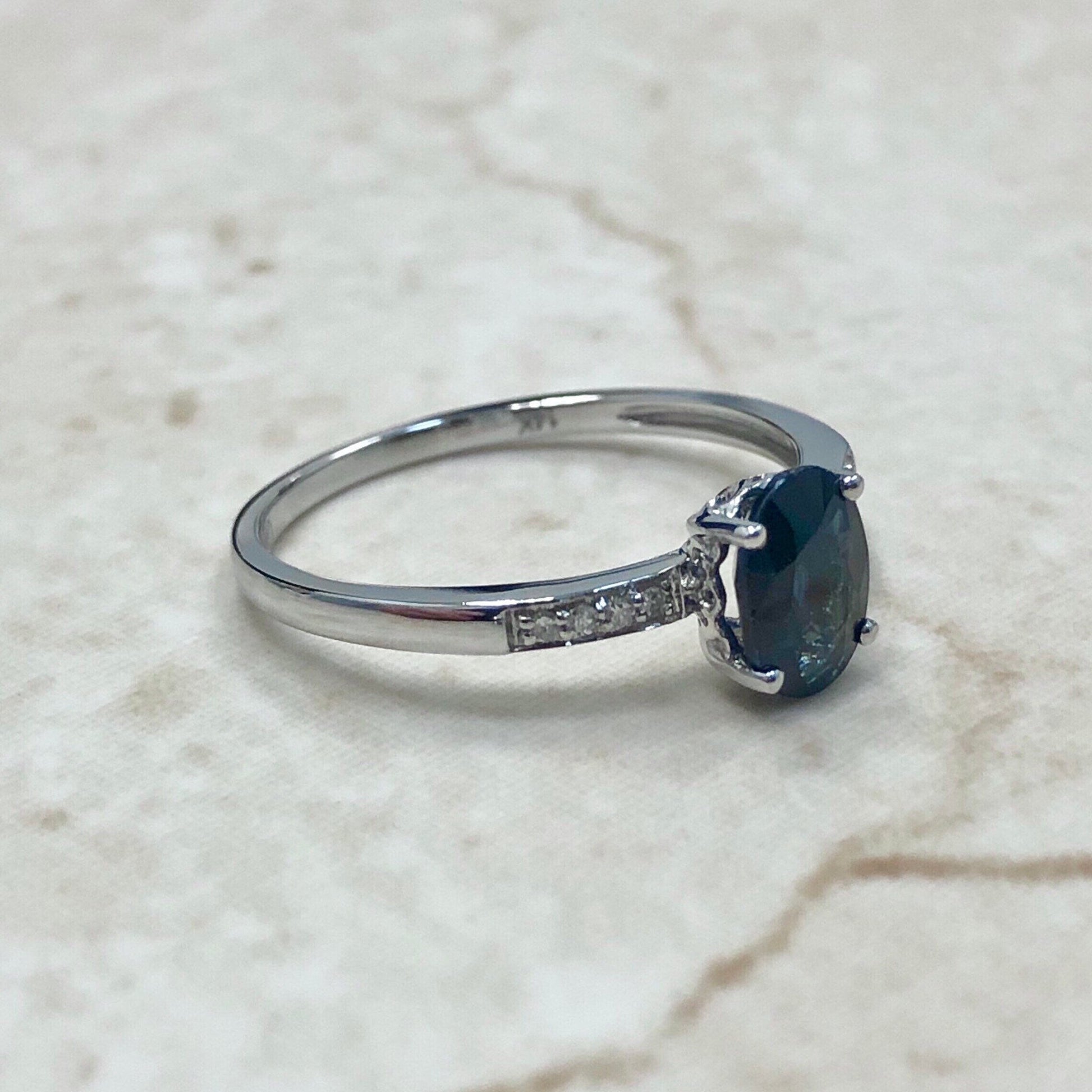 14K Oval Sapphire & Diamond Ring - White Gold Sapphire Solitaire Ring - Blue Sapphire Ring - September Birthstone - Birthday Gift For Her