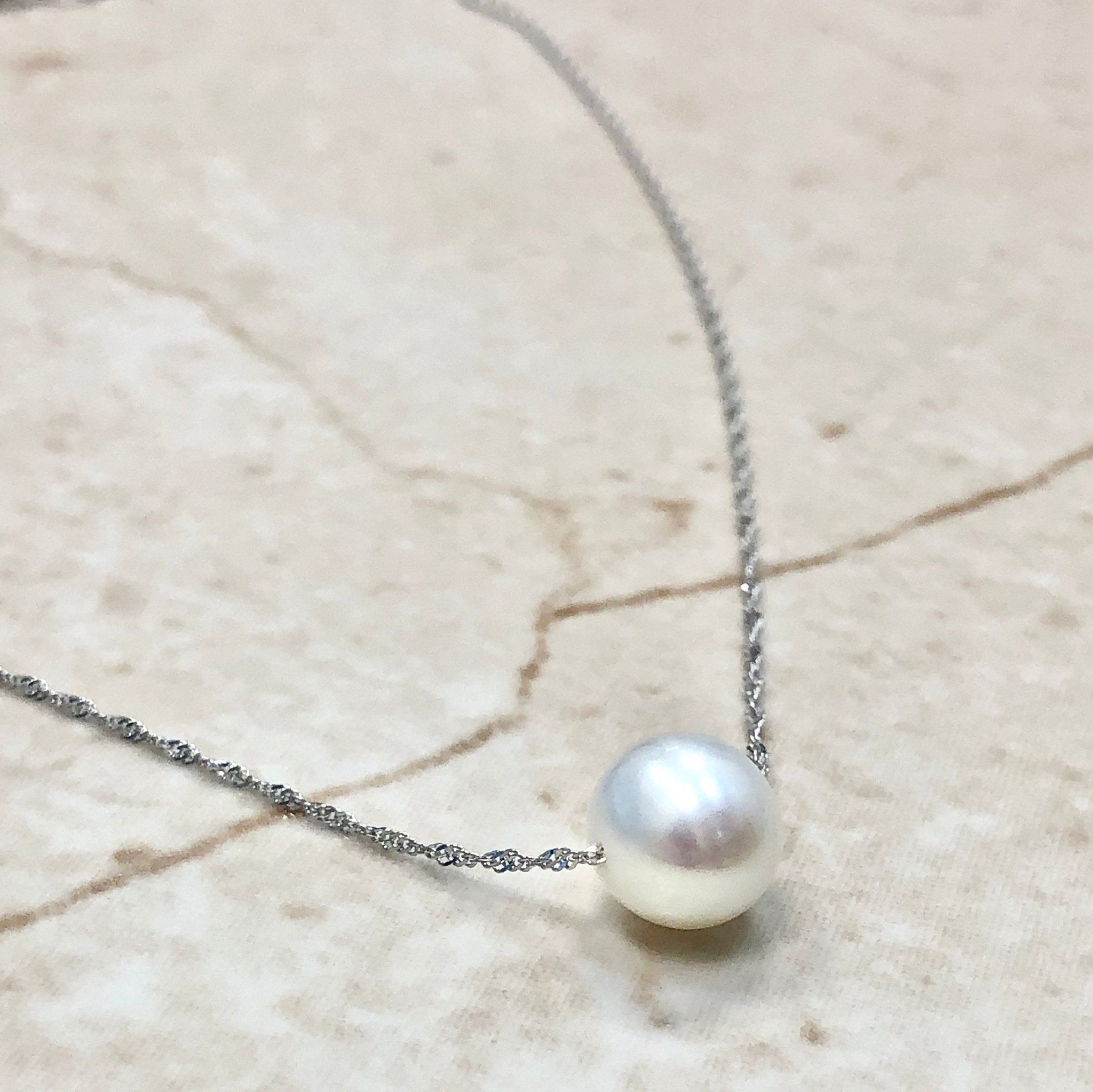 Silver One Pearl Floating Pearl Necklace, Solitaire Pearl Necklace– Jewelry  By Tali