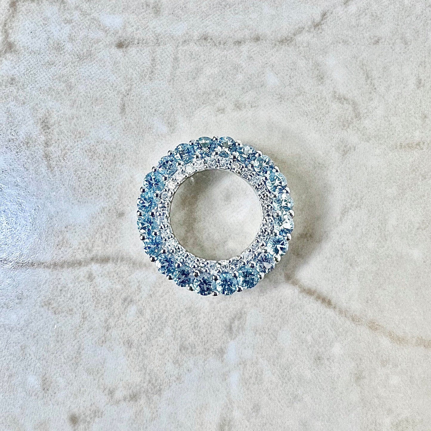 14K Sky Blue Topaz & Diamond Circle Pendant Necklace - White Gold Blue Topaz Pendant  - Birthstone Pendant - Valentine’s Day Gift