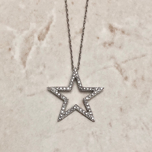 14 Karat White Gold Star Diamond Pendant Necklace - WeilJewelry