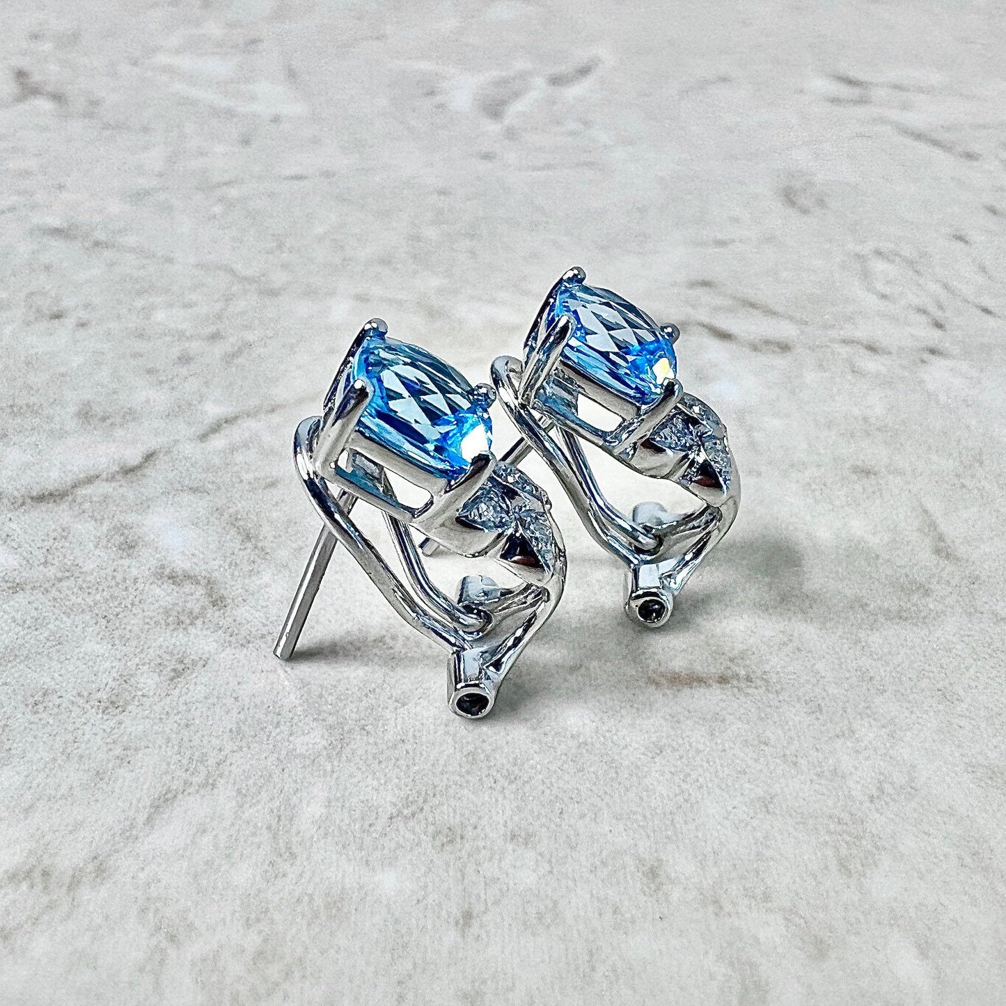 14 Karat White Gold Swiss Blue Topaz & Diamond Earrings - WeilJewelry