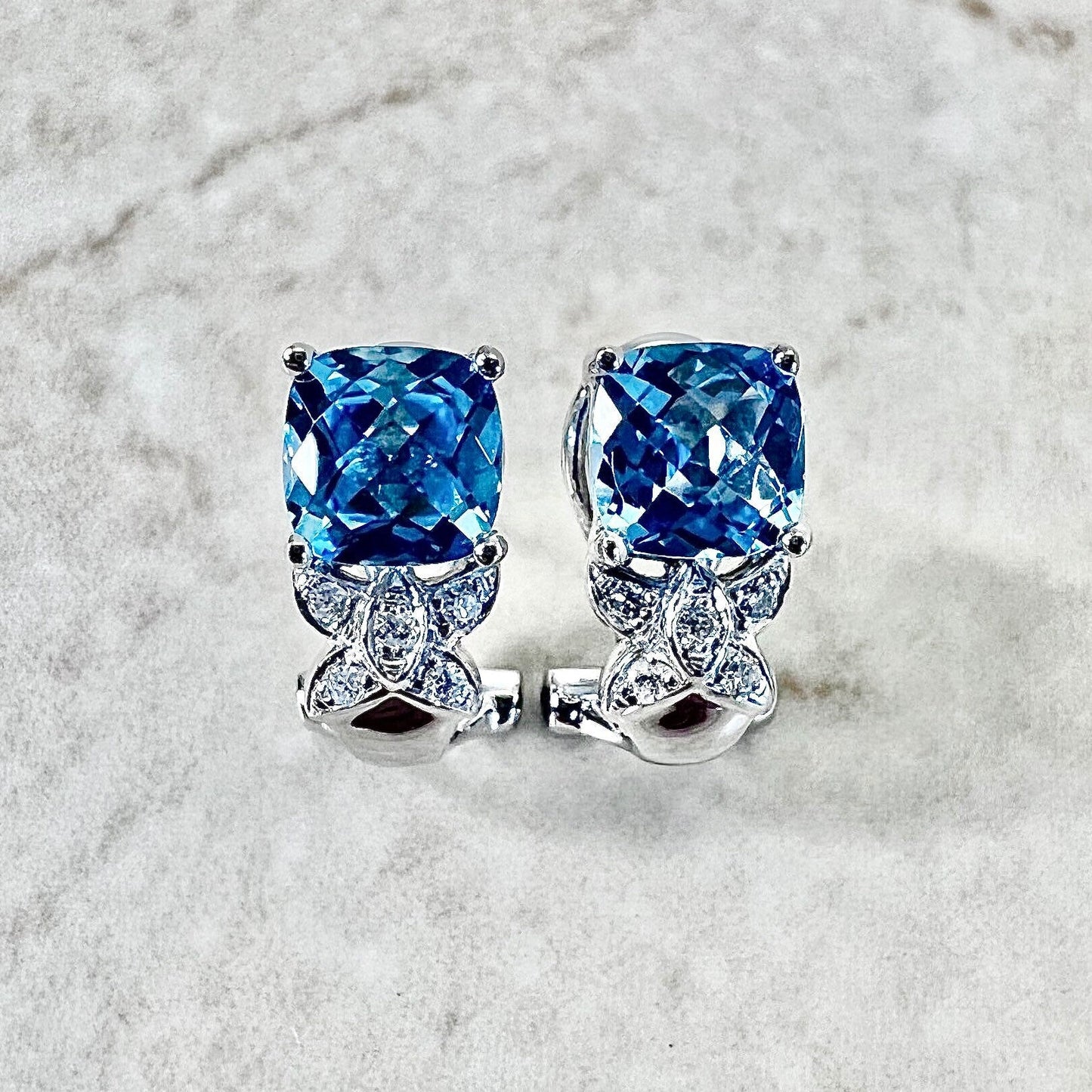 14 Karat White Gold Swiss Blue Topaz & Diamond Earrings - WeilJewelry