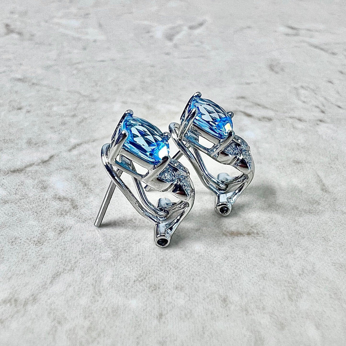 14K Swiss Blue Topaz & Diamond Ring And Stud Earrings Set - White Gold Blue Topaz Jewelry Set - December Birthstone - Birthday Gift