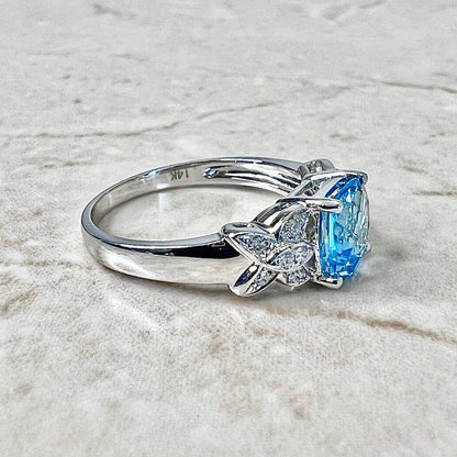 14K Swiss Blue Topaz & Diamond Ring And Pendant Necklace Set - White Gold Blue Topaz Jewelry Set - December Birthstone - Birthday Gift