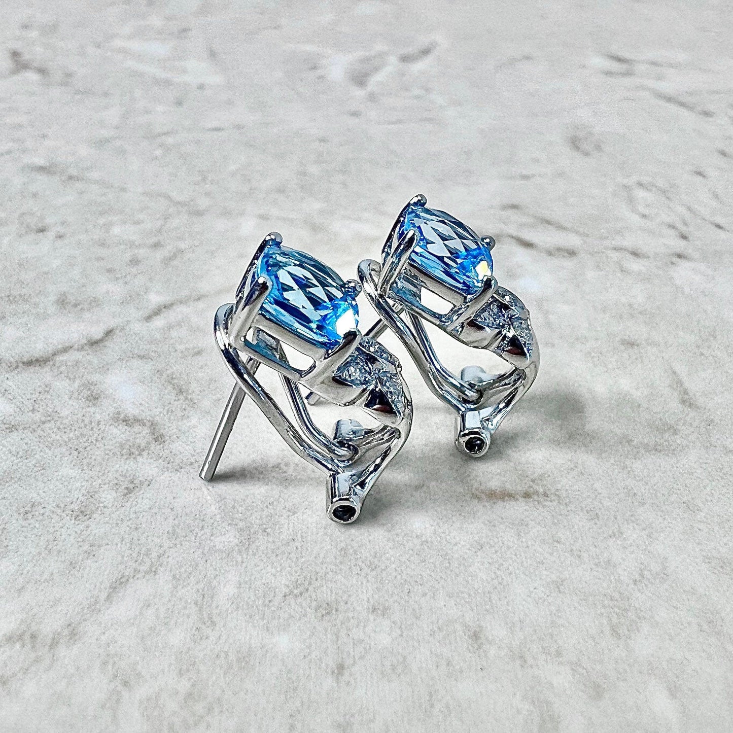 14K Swiss Blue Topaz & Diamond Ring Stud Earrings Pendant Set - White Gold Blue Topaz Jewelry Set - December Birthstone - Birthday Gift