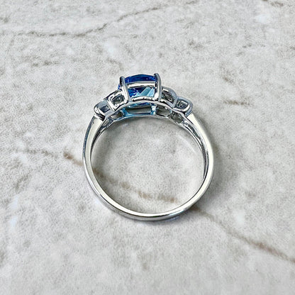 14 Karat White Gold Swiss Blue Topaz & Diamond Solitaire Cocktail Ring - WeilJewelry