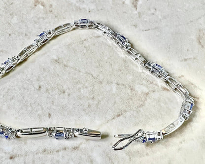14K Tanzanite & Diamond Bracelet - White Gold Tanzanite Bracelet - Tennis Bracelet - Vintage Bracelet - December Birthstone - Birthday Gift