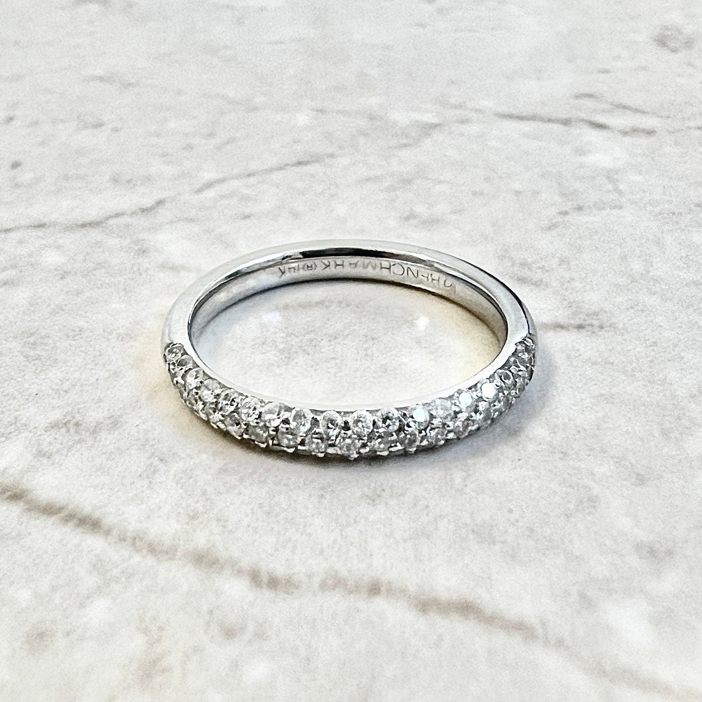 14K 3 Row Pave Diamond Wedding Band Ring - 14K White Gold Triple Row Half Eternity Ring For Women - Birthday Gift For Her - Bridal Rings