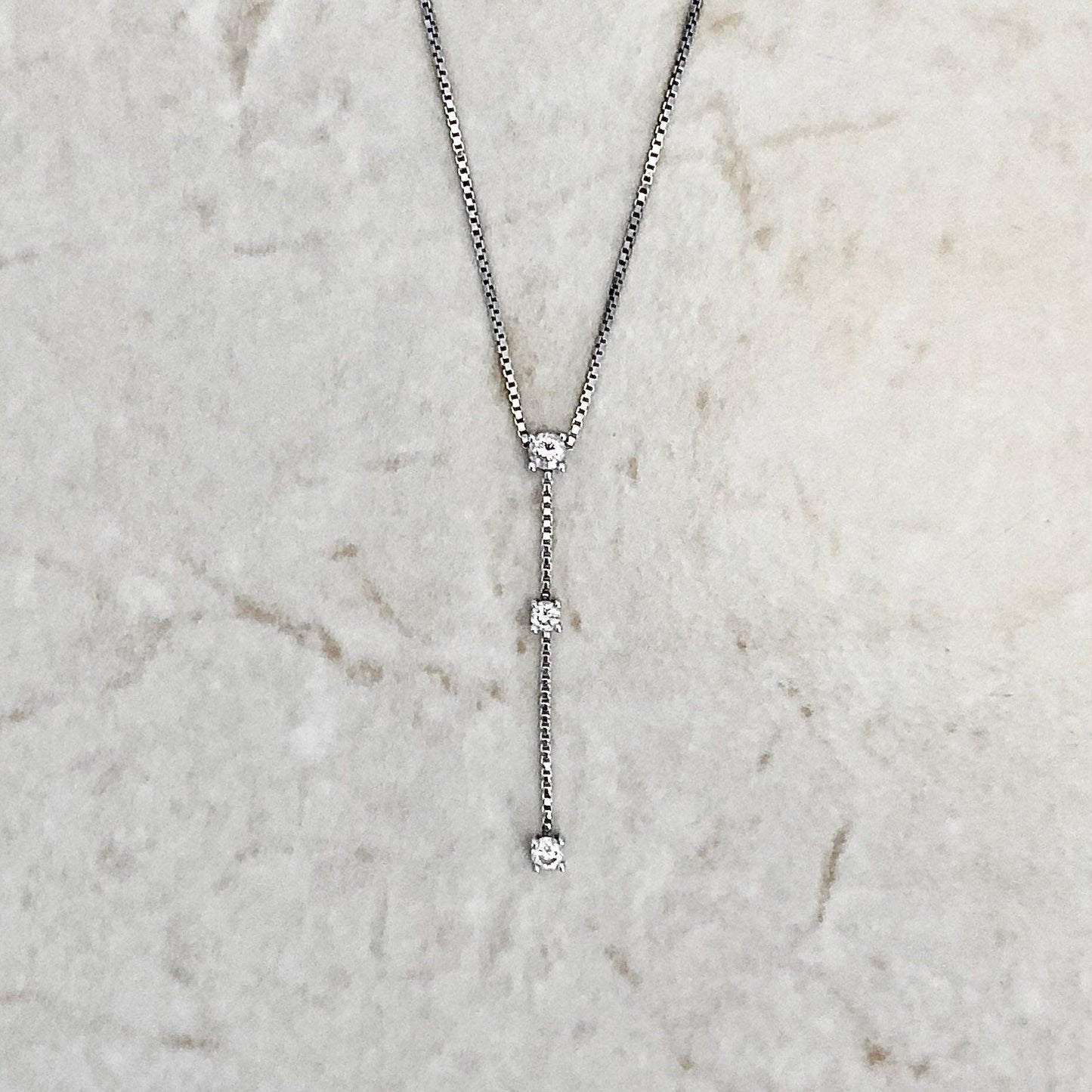 14K 3 Stone Dangling Diamond Pendant Necklace - White Gold Bridal Jewelry - Wedding Pendant - Birthday Gift For Her - Holiday Gift