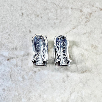 14K Diamond Huggie Earrings - 2 Row White Gold Diamond Earrings - Earclip Earrings - Birthday Gift - Best Gift For Her - Wedding Earrings