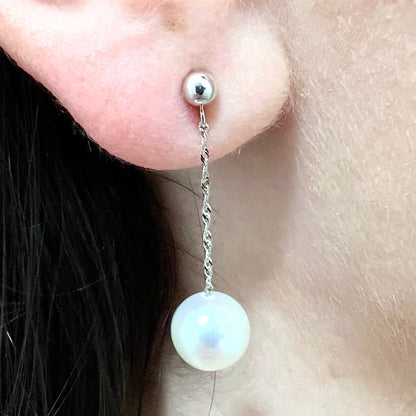 14 Karat White Gold White Pearl Drop Earrings