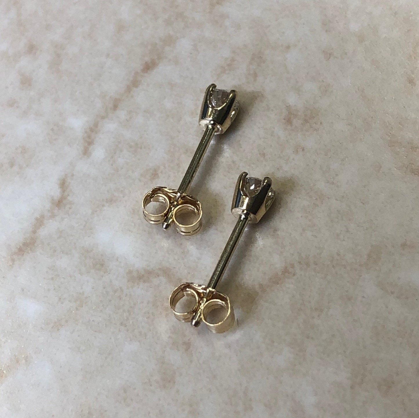 14 Karat Yellow Gold 0.15 CTTW Natural Diamond Stud Earrings With Push Backs - Birthday Gift