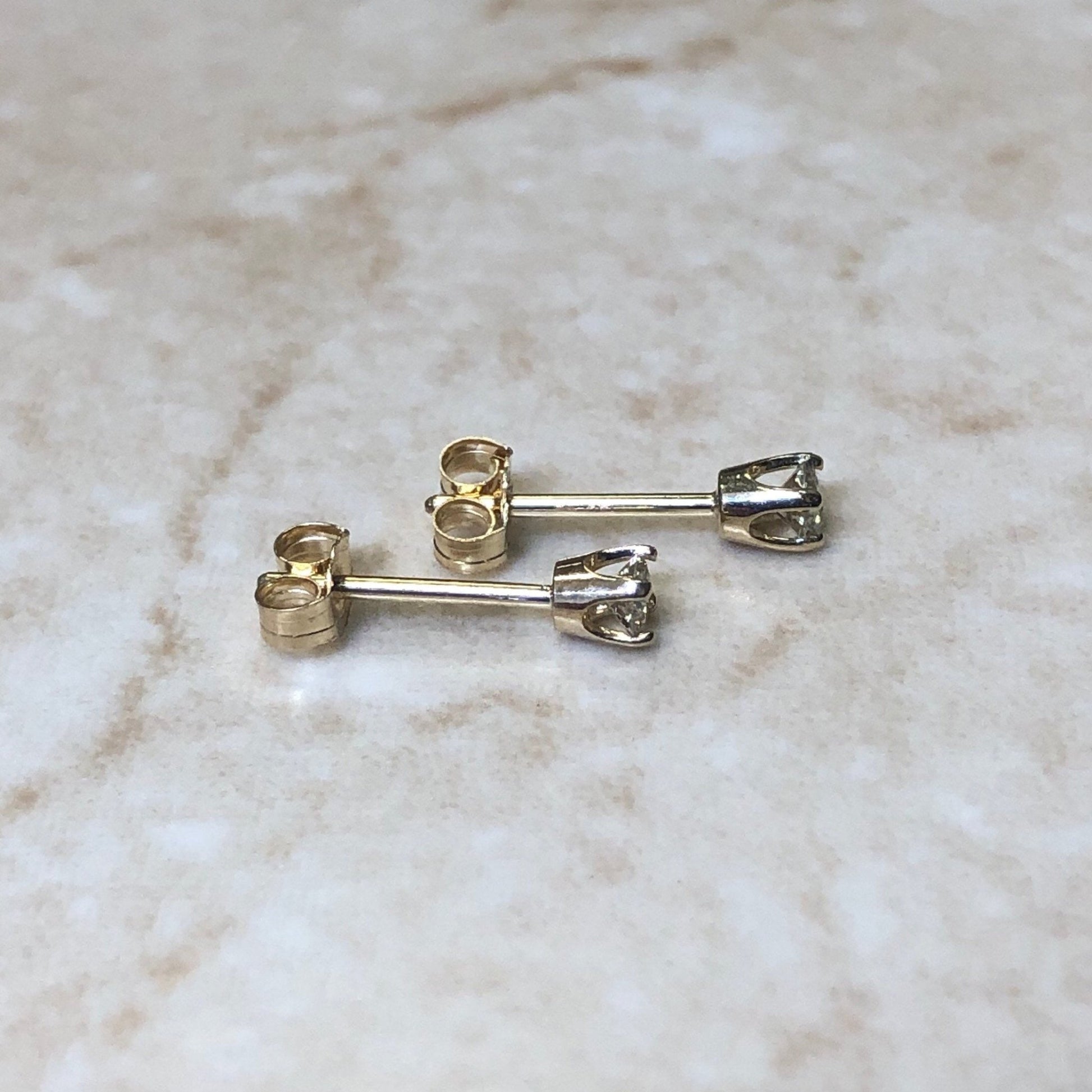 14 Karat Yellow Gold 0.15 CTTW Natural Diamond Stud Earrings With Push Backs - Birthday Gift