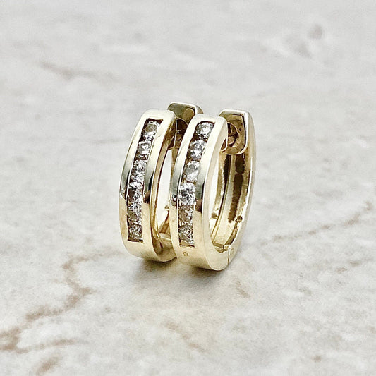 14K Diamond Huggie Hoop Earrings 0.40 CTTW - Yellow Gold Diamond Earrings - Bridal Earrings - April Birthstone - Best Birthday Gift For Her