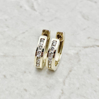 14 Karat Yellow Gold 0.40 Carat Diamond Huggie Hoop Earrings - WeilJewelry