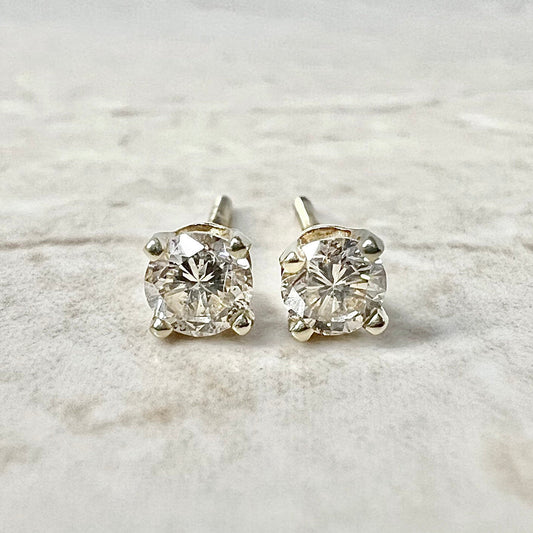 14K Round Diamond Stud Earrings 0.45 CTTW - 14K Yellow Gold Diamond Studs - 4 Prong Diamond Studs -Gold Diamond Earrings -Best Gift For Her