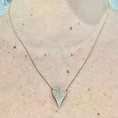 14 Karat Yellow Gold 1/2 Carat Diamond Pave Heart Pendant Necklace