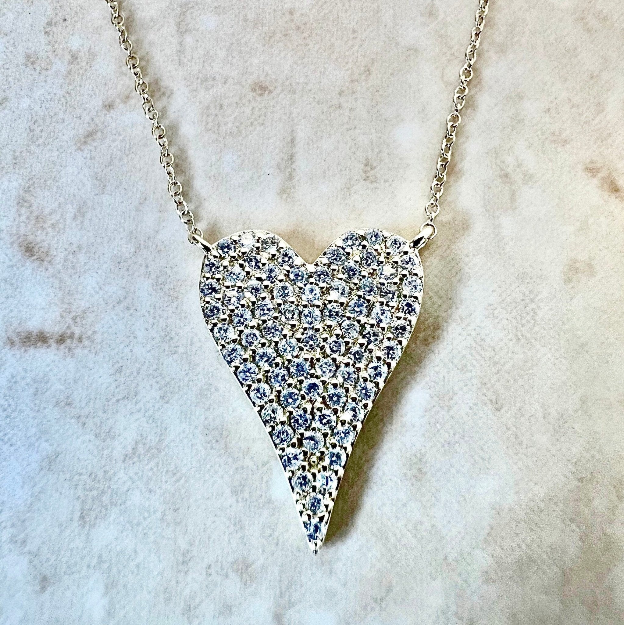 White Gold Pave Diamond Mini Puff Heart Necklace | Lee Michaels Fine Jewelry
