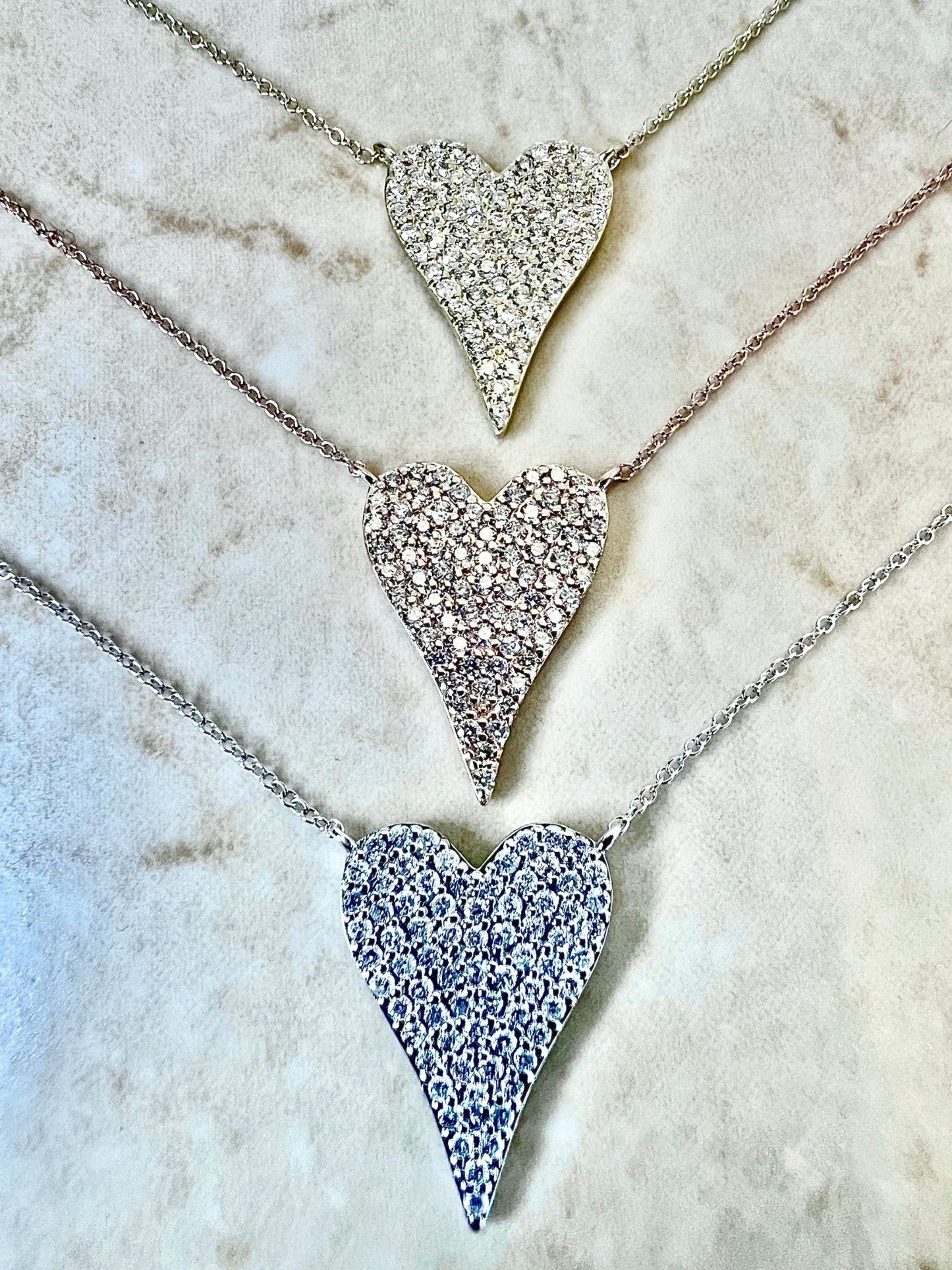 14K Diamond Pave Heart Pendant Necklace 0.51 CT - Yellow Gold Diamond Heart Pendant - Pave Heart Necklace - Gold Diamond Heart Necklace