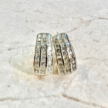 1 CTTW 14K Diamond Huggie Earrings - 3 Row Yellow Gold Diamond Earrings - Earclip Earrings - Best Gifts For Her - Diamond Bridal Earrings