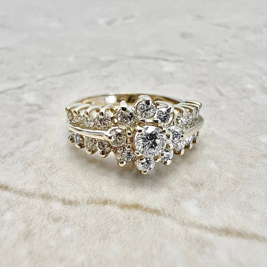 Fine 14K Diamond Halo Ring 1.05 CTTW - Yellow Gold - Diamond Cocktail Ring - Engagement Ring - Size 6.25 US - Best Birthday Gift For Her