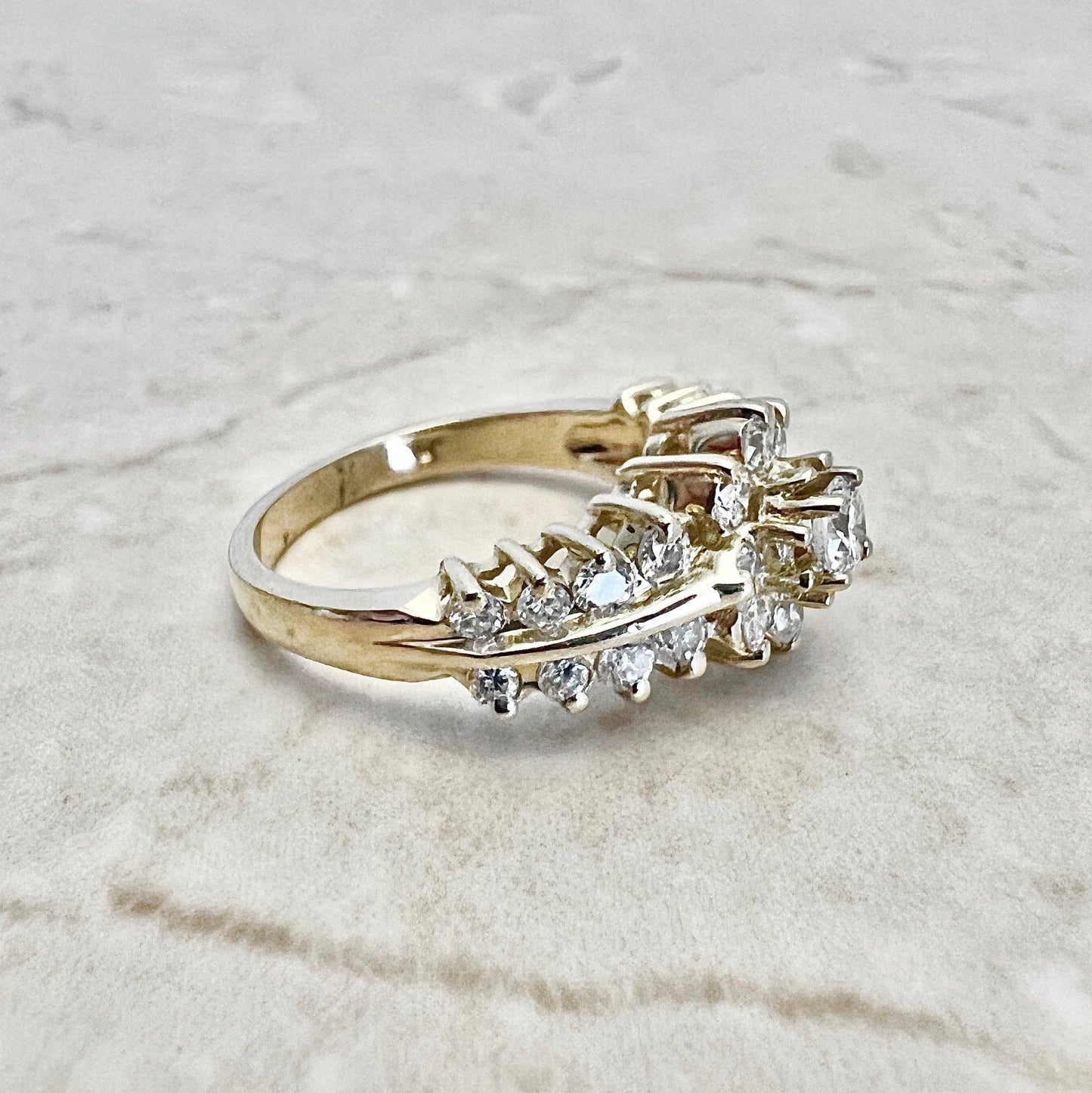 Fine 14K Diamond Halo Ring 1.05 CTTW - Yellow Gold - Diamond Cocktail Ring - Engagement Ring - Size 6.25 US - Best Birthday Gift For Her