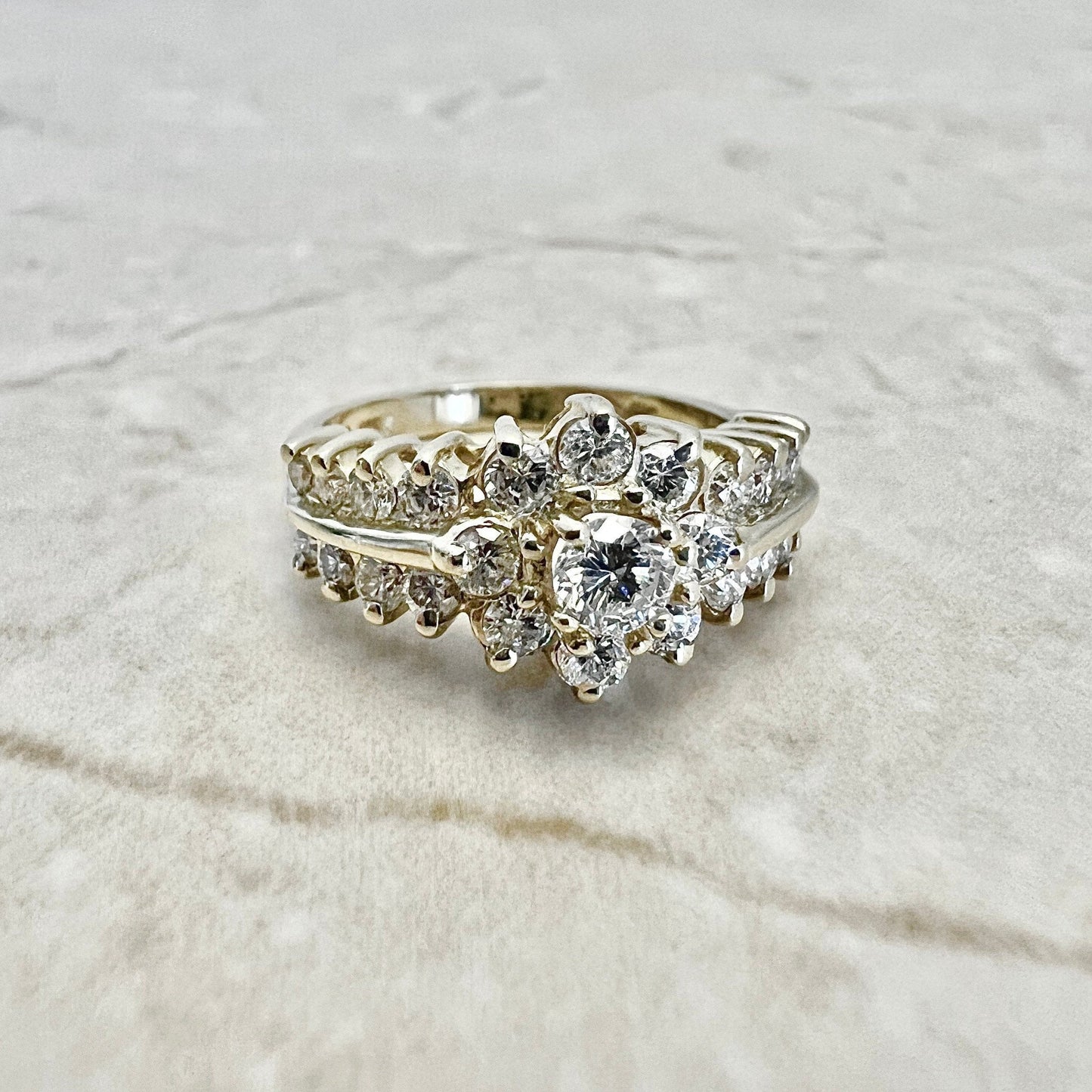 Fine 14K Diamond Halo Ring 1.05 CTTW - Yellow Gold - Diamond Cocktail Ring - Engagement Ring - Size 6.25 US - Best Birthday Gift For Her