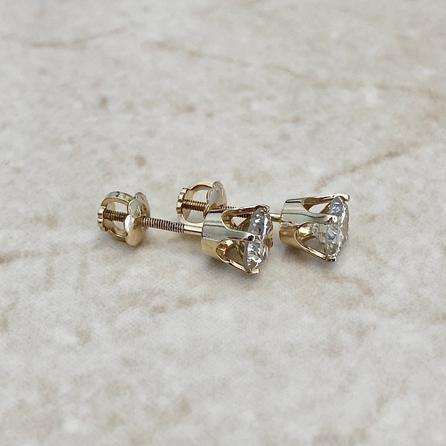 Round Diamond Stud Earrings 1.05 CTTW - Genuine Diamonds - 14 Karat Yellow Gold