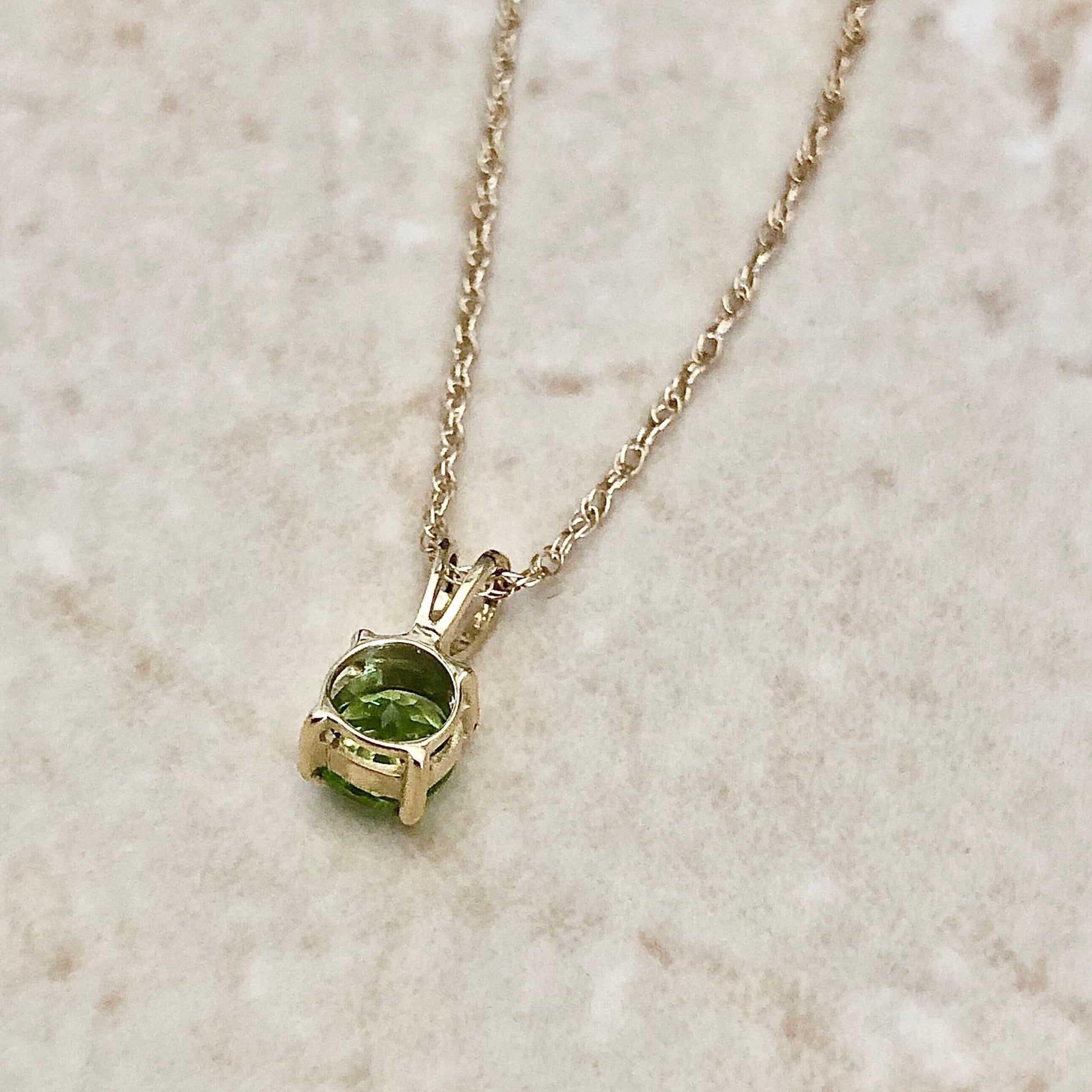 14K Peridot Solitaire Pendant Necklace - Yellow Gold Peridot Pendant Necklace - Round Peridot Necklace - Birthday Gift -Best Gift For Her