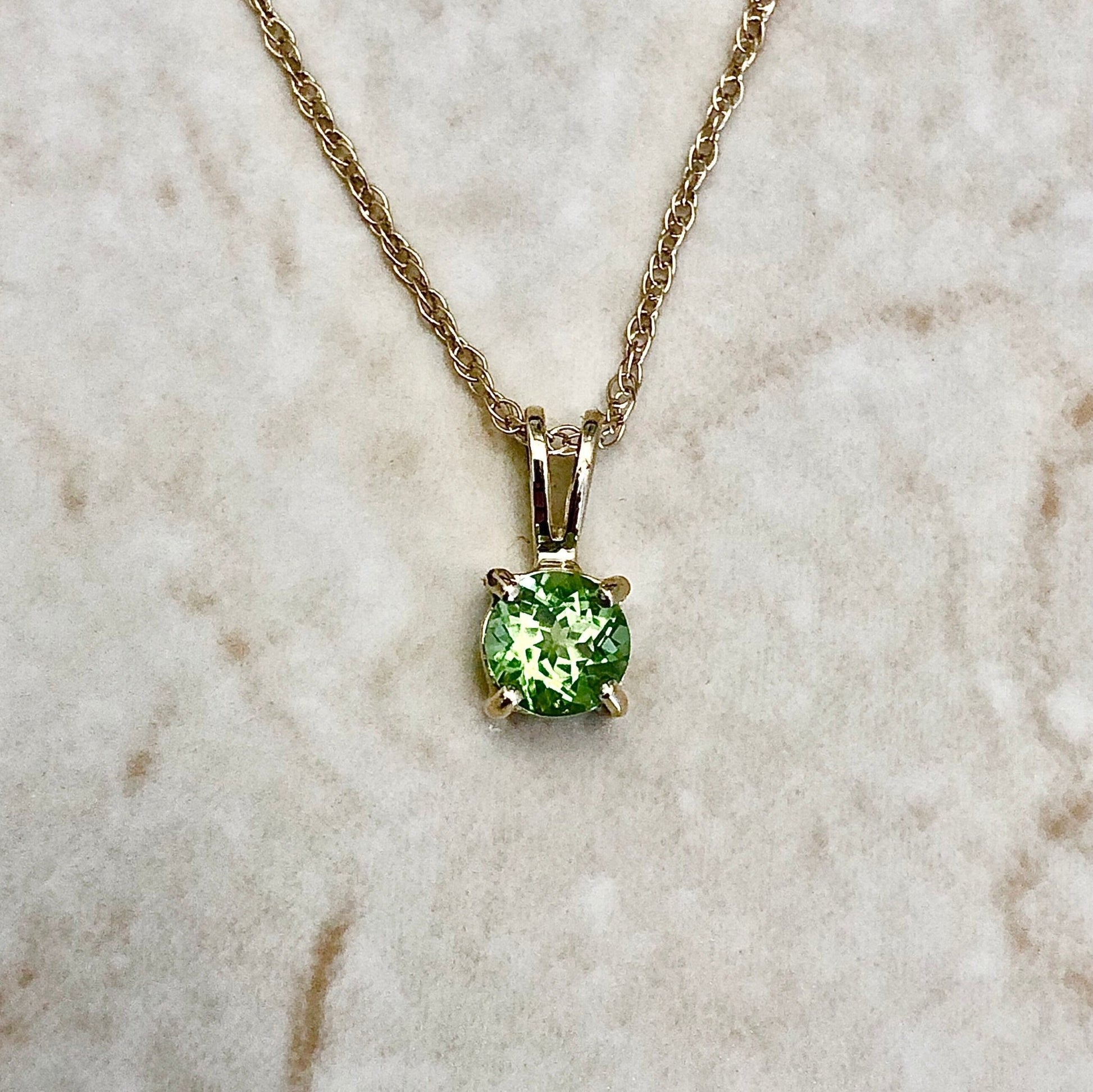 14K Peridot Solitaire Pendant Necklace - Yellow Gold Peridot Pendant Necklace - Round Peridot Necklace - Birthday Gift -Best Gift For Her